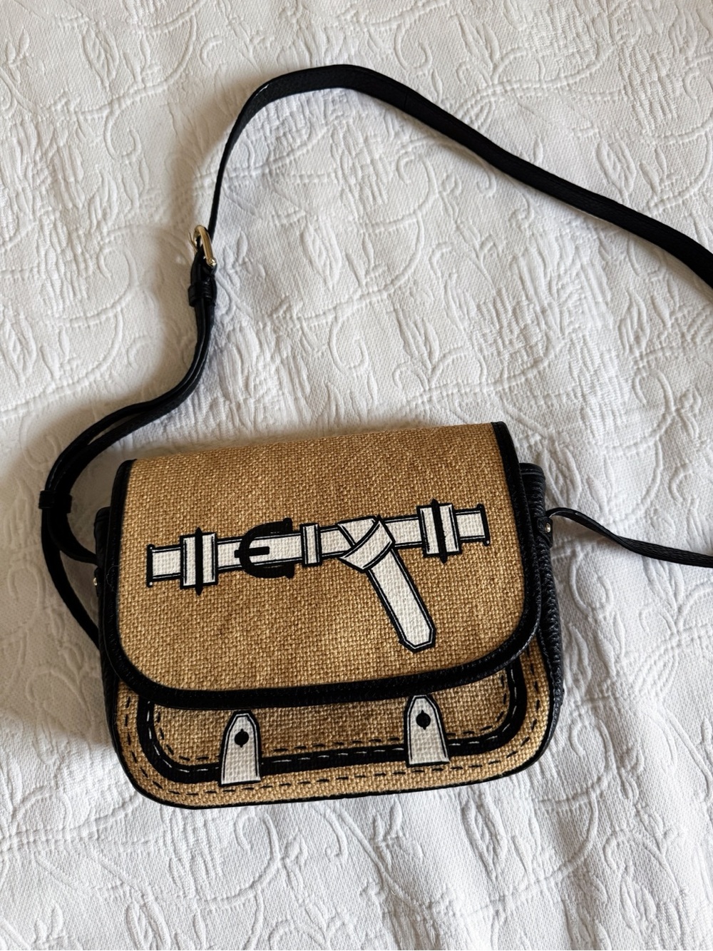 Etienne Aigner Natural Straw and Black Crossbody Bag